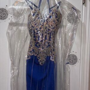 Elegant Blue and Gold Gown